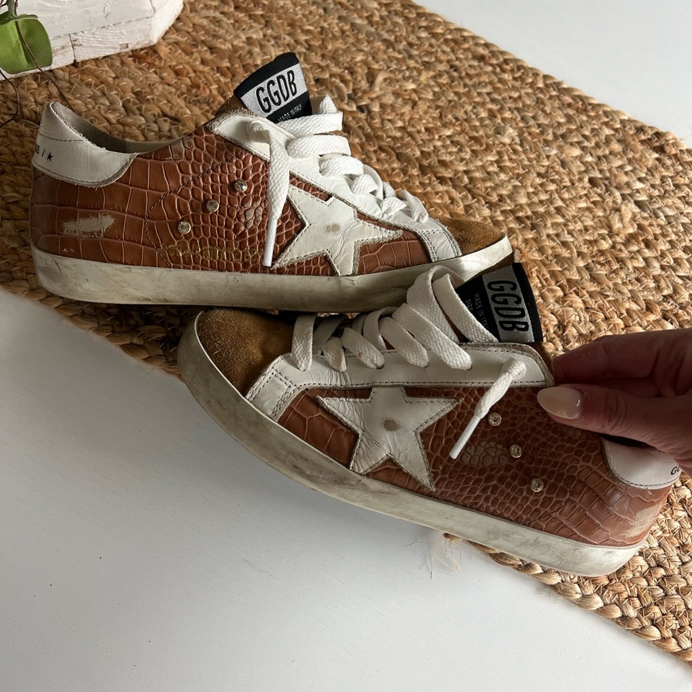 Golden Goose Brown and White Sneakers